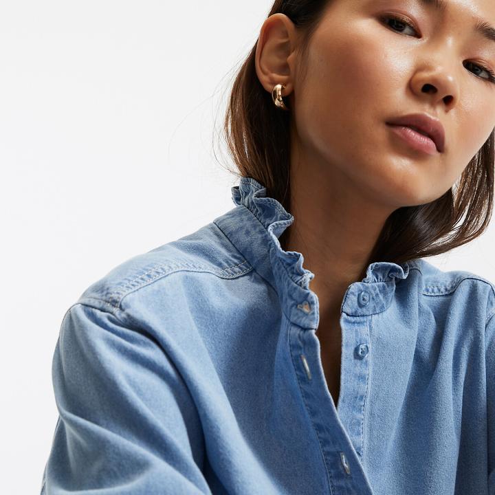 Produktbild La Redoute Collections Kurzes Jeanskleid mit Rüschenkragen (38)