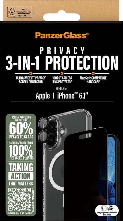 Productafbeelding PanzerGlass Privacy (1 Stuk, Apple iPhone 16)