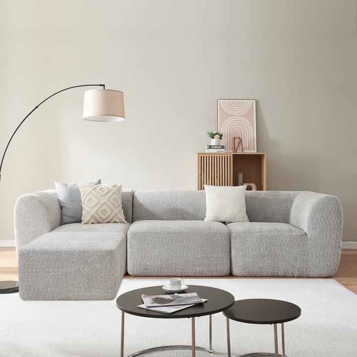 Image du produit En.Casa Modular Sofa 3-Sitzer Hurvas mit Longchair Bouclé Grau