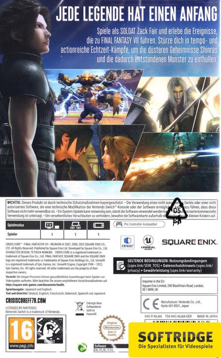 Actual product image Square Enix Crisis Core Final Fantasy VII Reunion (Switch, Switch Lite, Switch OLED, DE)