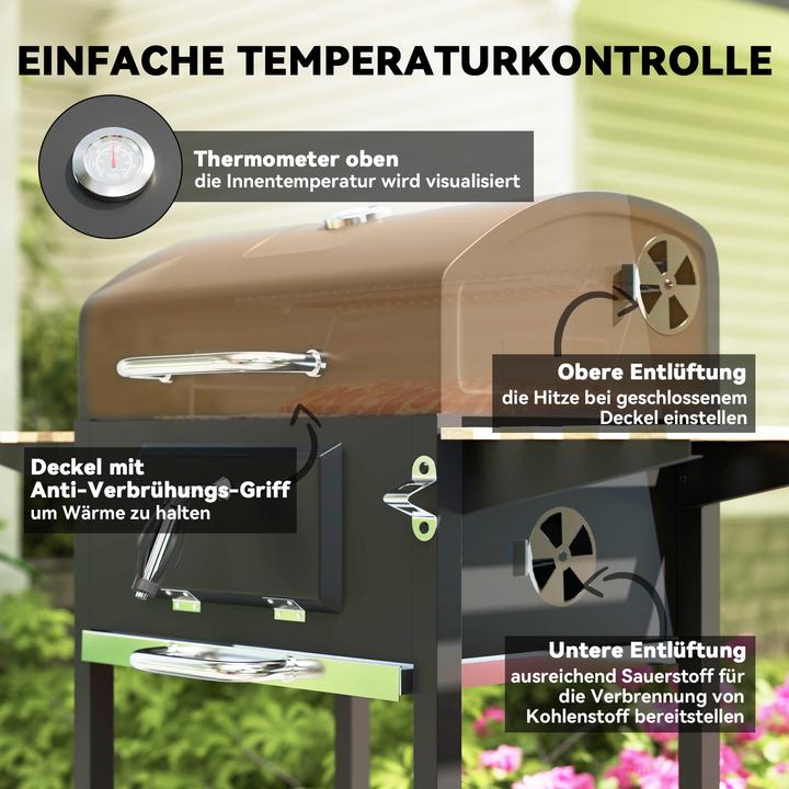 Image du produit Outsunny Holzkohlegrill Edelstahl, Kiefernholz Schwarz (36 cm)