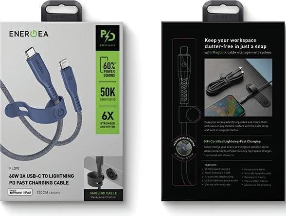 Actual product image Energea cable Flow USB-C - Lightning C94 MFI 1.5m niebieski/blue 60W 3A PD Fast Charge (1.50 m, USB 3.2 Gen 1)