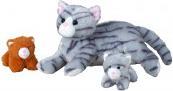 IKO Peluche chat avec 2 bébés chats l = 25cm