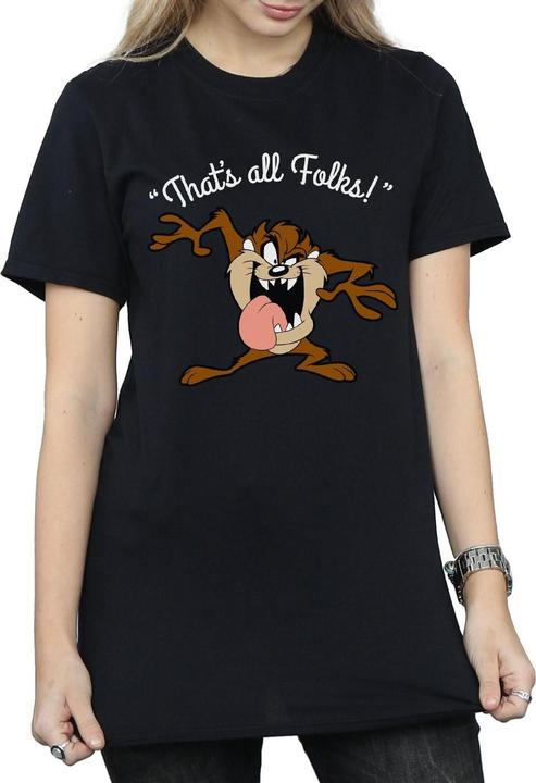 Actual product image Looney Tunes Womens/Ladies That's All Folks Taz Cotton Boyfriend T-Shirt (L)