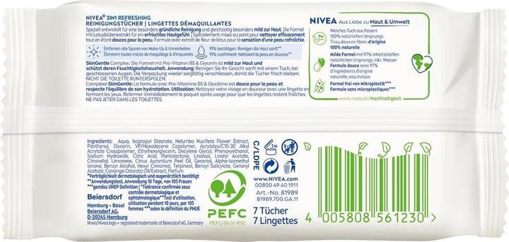 Nährwerte und Zutaten NIVEA 3 in 1 (Reinigungstücher)