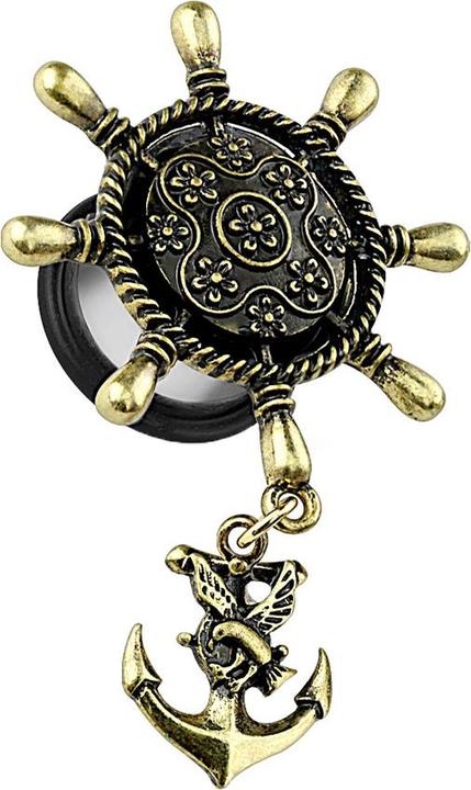 Produktbild Star Piercing Flared Plug Schiffsrad mit Anker (Messing, Chirurgenstahl 316L)