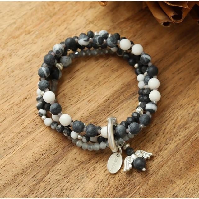 Produktbild Andreani Armband aus echtem Schwarz-Weiss Jaspis mit Engelanhänger von (18 cm)