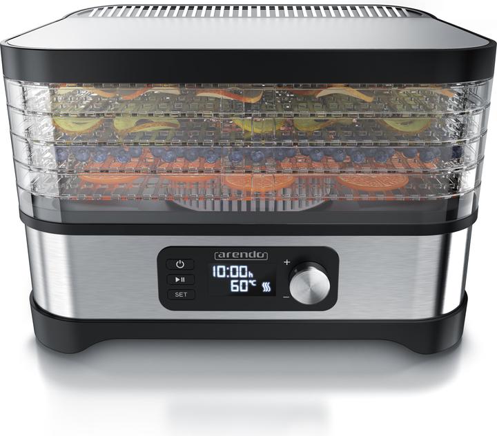 Arendo Dörrautomat mit Temperaturregler, 5 Etagen, 35-70°C, Edelstahl, Dörrgerät 400 W, Timer 24h, BPA-frei
