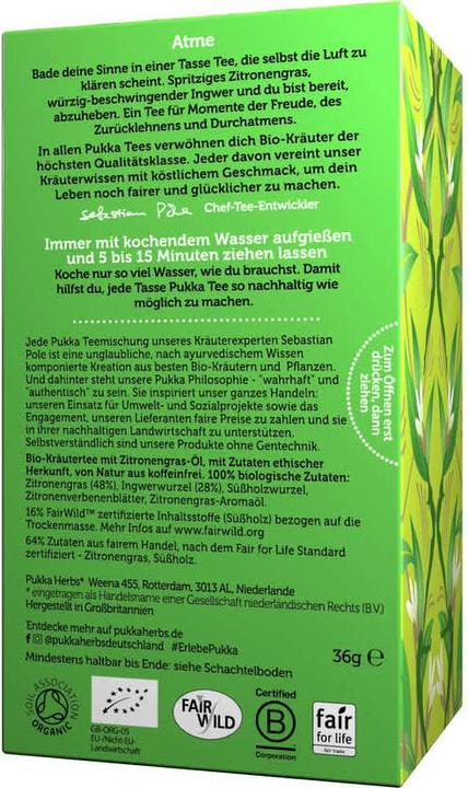 Valori nutrizionali e ingredienti Pukka Citronella -Inwer (36 g)