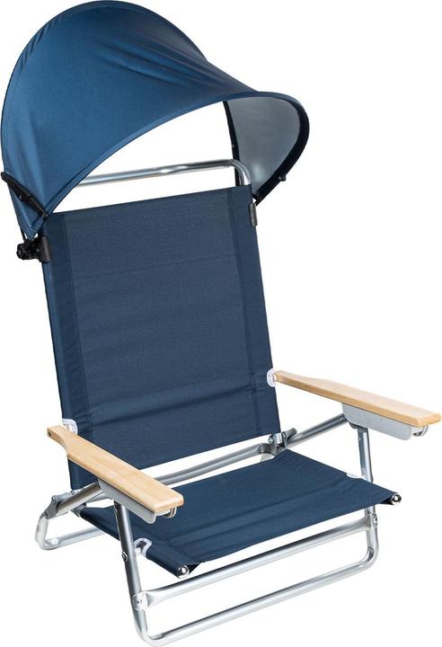 Produktbild HI Strandstuhl mit Sonnenschutz, verstellbarer Rückenlehne & hölzernen Armlehnen