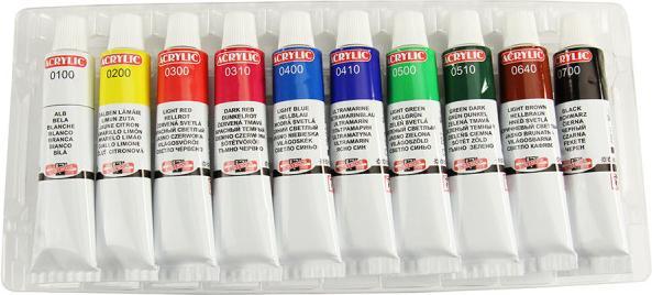 Produktbild trendmarkt24 Acrylfarben Set 10 Farbtöne a 16 ml Malfarbe Künstlerfarbe Acryl Farbe (Bunt, 160 ml)