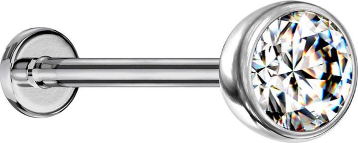 Star Piercing Micro Threadless Labret silber Halbkugel mit Kristall silber (Titan G23, ohne Messing)