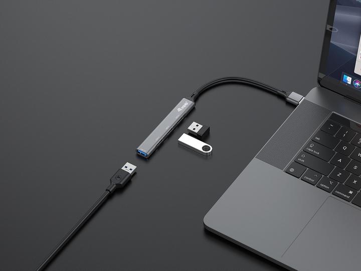 Actual product image equip USB hub 4-Port 3.0 ->1x3.0,3x2.0 o.Charger grey (USB-A, 4 Ports)