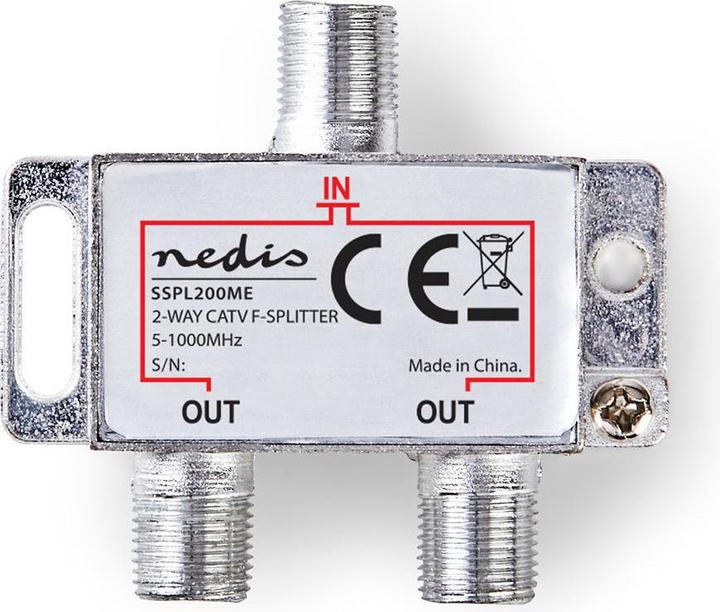 Immagine prodotto Nedis Sdoppiatore CATV | 5 - 1000 MHz | Perdita di inserzione: 4,2 dB | Numero di uscite: 2 | 75 Ohm | (CAT5)