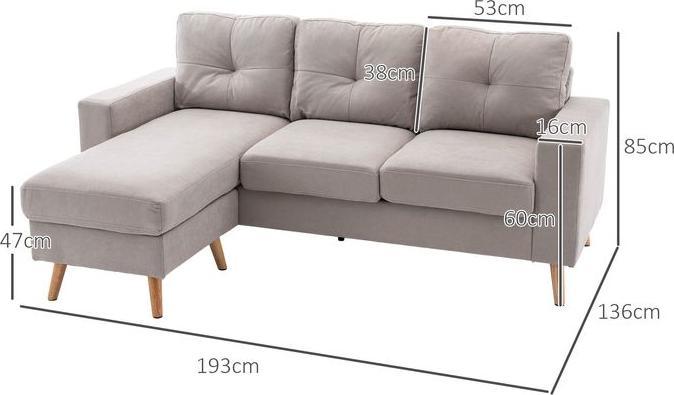 Immagine prodotto Swisshandel24 Divano angolare a L, divano angolare in look lino, set di divani con chaise longue per 3 persone (Divano ad angolo)