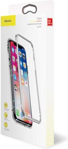 Actual product image Baseus iPhone X Magnetic Aluminium Protective Case Glass BackSilver (Apple iPhone X)