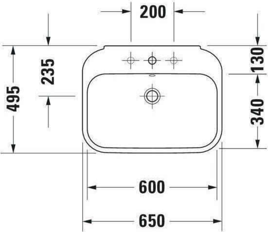 Produktbild Duravit Waschtisch HAPPY D.2 m ÜL HLB 650x500mm 1 Hahnloch weiss WG (500 mm, 650 mm)