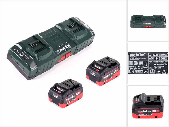 Produktbild Metabo Basis Set mit 2x Akku LIHD 5,5Ah + ASC 145 DUO Doppelladegerät (18 V)