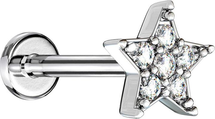 Actual product image Star Piercing Micro Labret internal thread silver star crystal silver (Surgical steel 316L, Brass)