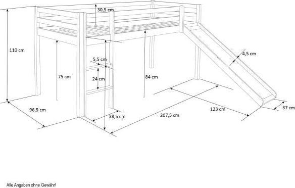 Image du produit Homestyle4u Lit mezzanine avec toboggan et tour (90 x 200 cm)