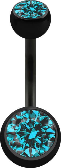 Produktbild Star Piercing Banane schwarz mit zwei Kugeln Kristall aqua (Chirurgenstahl 316L, ohne Messing)