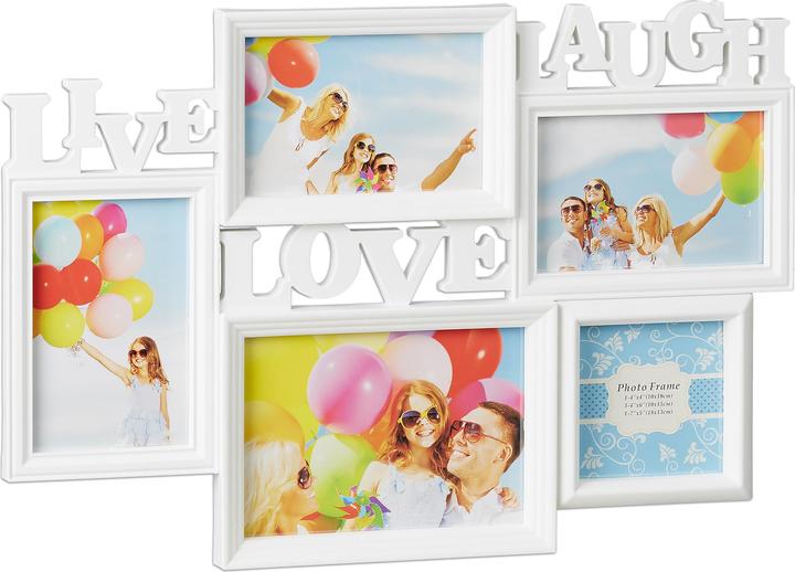 Immagine prodotto Relaxdays Portafoto multiplo Live Love Laugh (10 x 15 cm, 10 x 10 cm, 18 x 13 cm)