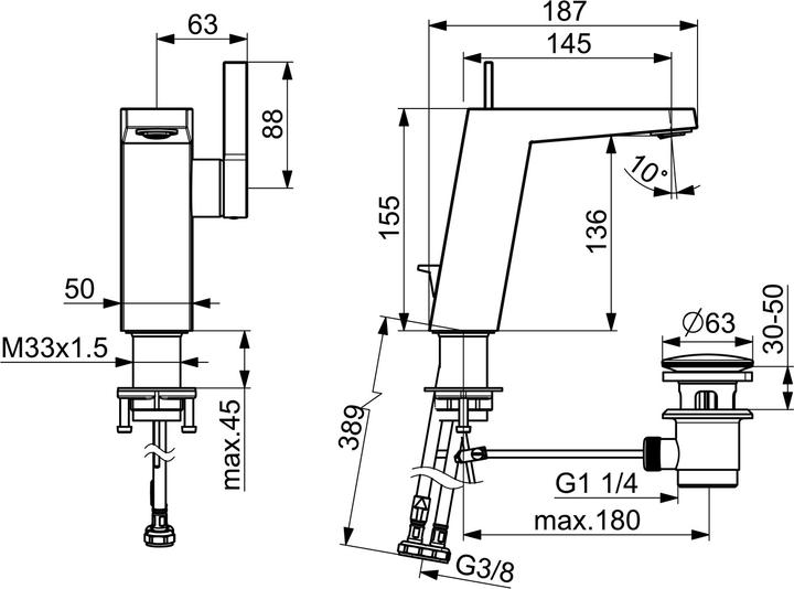 Produktbild Hansa Hansaloft Waschtischarmatur, seitenbedient, mit Ablaufgarnitur, Ausladung: 146 mm, 57552203