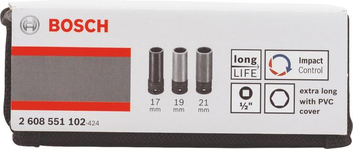 Produktbild Bosch Professional Zubehör Steckschlüssel-Set, 3-tlg., 17/19/21 mm (19 mm, 21 mm, 17 mm)