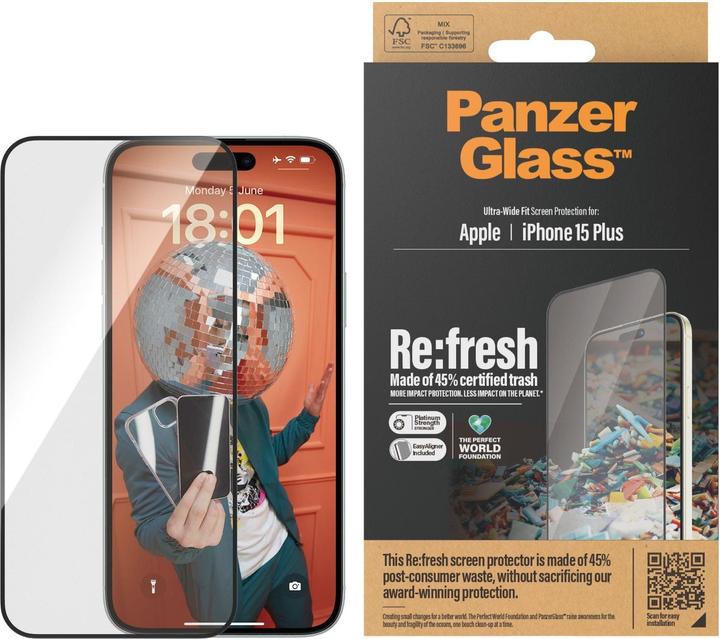 Produktbild PanzerGlass Screen Protector Ultra-Wide Fit w. EasyAligner (1 Stück, Apple iPhone 15 Plus)