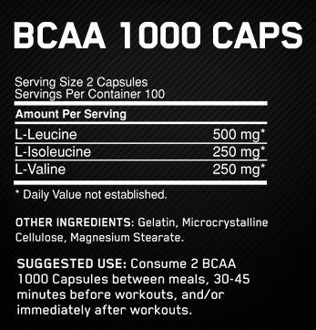 Nutritional values and ingredients Optimum Nutrition Bcaa 1000 (Neutral, 400 pcs., 300 g)