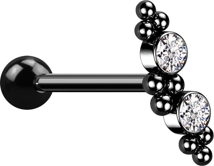 Actual product image Star Piercing Micro Barbell schwarz mit Kugel zwei Kristallen silber und Kugeln (without brass, Surgical steel 316L)
