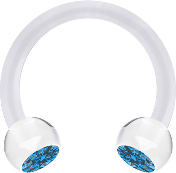 Star Piercing Micro Circular Barbell transparent mit zwei Kugeln Kristall hellblau (ohne Messing, Acryl)