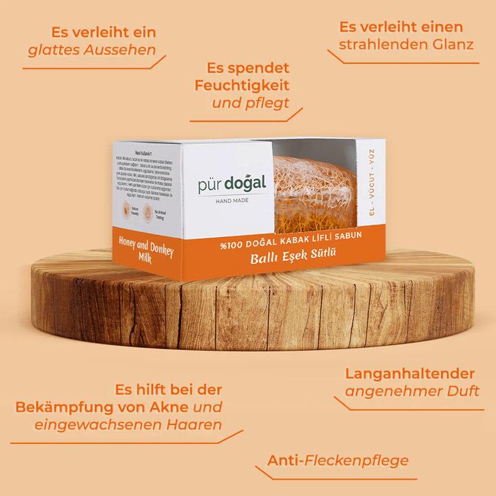 Image du produit Pür Doğal 100% Natürliche Kürbisfaser Seife mit Eselmilch und Honig 130gr (Savon dur)