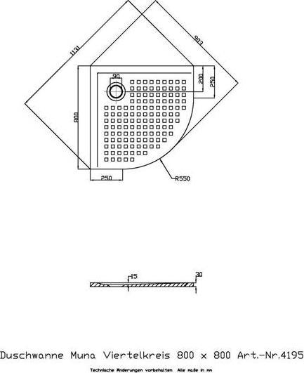 Immagine prodotto Hoesch Piatto doccia MUNA a quarto di cerchio con antiscivolo 800 x 800 x 30 mm bianco