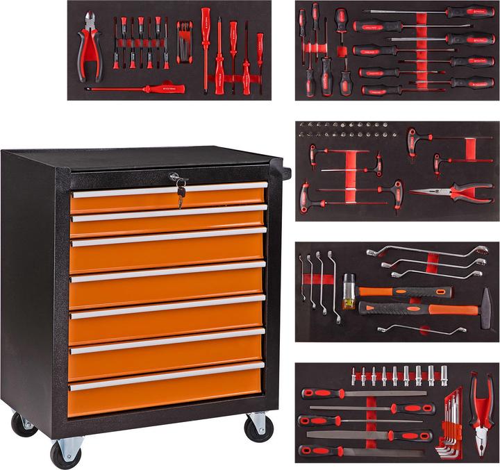 Produktbild Dema Werkstattwagen Werkzeugwagen mit Werkzeug 100-tlg. orange (100 x)