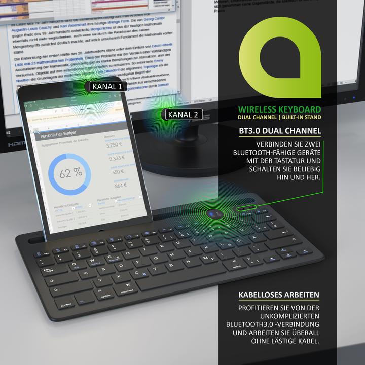 Produktbild Aplic Tablet Tastatur Bluetooth, Tablet Halterung, mit Akku, für iOS, Android, Windows (DE)