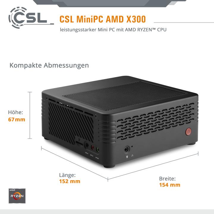 Actual product image CSL Mini-PC X300 / 5600G / 16GB / 500GB SSD / Windows 11 Pro (AMD Ryzen 5 5600G, 16 GB, 500 GB, AMD Radeon Graphics)