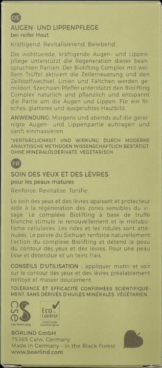 Nährwerte und Zutaten Annemarie Börlind Biolifting Augen- & Lippenkontur Creme (Crème, 15 ml)