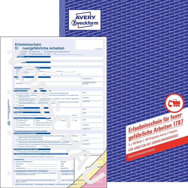 Produktbild Avery Erlaubnisschein feuergefährliche Arbeiten DIN A4 selbstdurchschreibend 2 Durchschläge 3 x 40 Bl. (40 x)