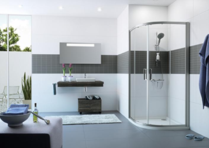 Actual product image Hüppe Classics 2 1/4 circle sliding door, radius: 55 cm, width:90cm, height:200cm, fixing left &amp (205 cm, 90 cm, 200 cm)