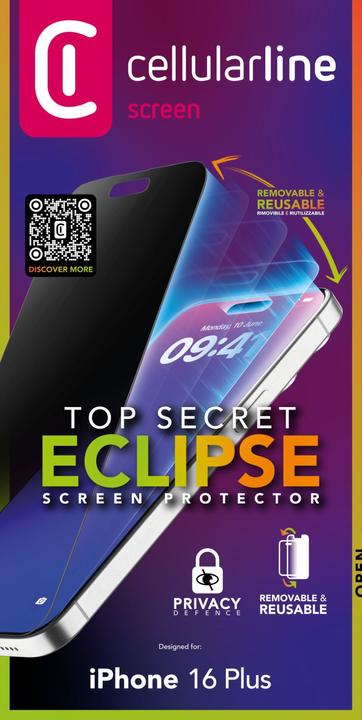 Actual product image Cellularline Top Secret Glass Eclipse (1 Piece, Apple iPhone 16 Plus)