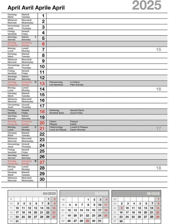 Nutritional values and ingredients 4-month office calendar 21 x 29.7 cm (21 x 29.7 cm, German, French, Italian, English)