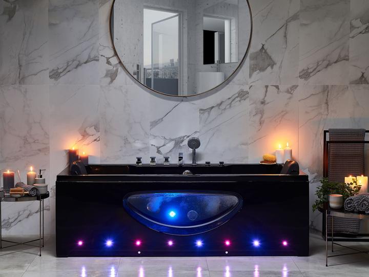 Produktbild Beliani Whirlpool Badewanne schwarz rechteckig mit LED 170 x 80 cm HAWES (197 l, 170 cm, 80 cm)
