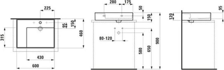 Produktbild Laufen Kartell Aufsatzwaschtisch, Ablage links, 1 Hahnloch, ohne Überlauf, 600x460mm, H818335 (500 mm, 600 mm)
