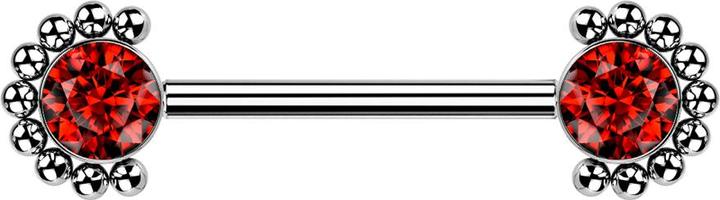 Star Piercing Threadless Barbell silber front Kugelhalbblume Kristall rot (Titan G23, ohne Messing)