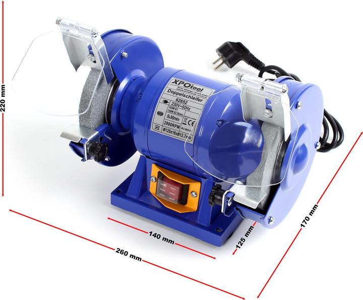 Actual product image Wiltec XPOtool Bench Grinder 150W Grinding Discs Ø 125mm with Coarse and Fine Grinding Disc (Bench grinder, 150 W)