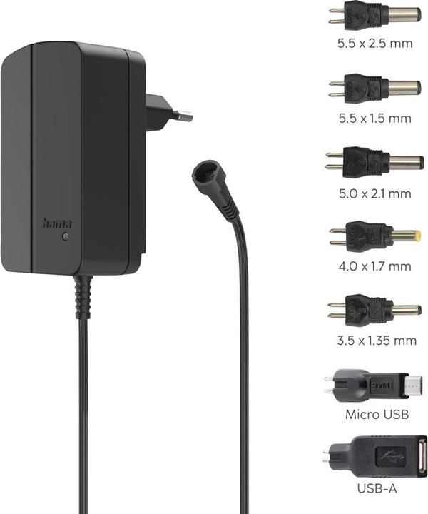 Actual product image Hama Switching power supply universal, adjustable, 1500mA, 18W, max. 12V, 7 adapters