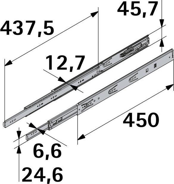 Produktbild Hettich Schubladenschiene Vollauszug 450 mm mit Anschlagdämpfung chromatiert 9126922 2 Stück