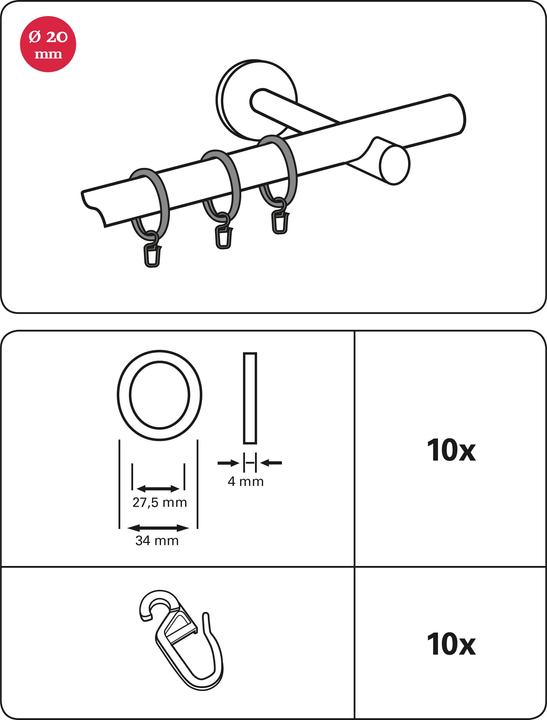 Image du produit Gardinia Anneau de rideau avec insert coulissant Bronze, 10 pièces