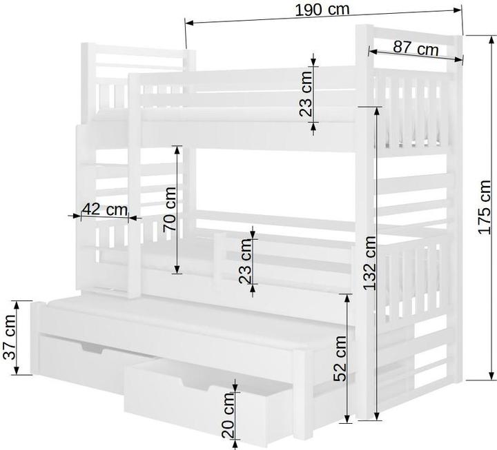 Actual product image ADRK Furniture Bunk Bed Triple HIPPO 180x80 (180 x 80 cm)